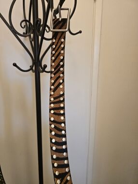 2 Preloved Belts (WCM NY) Studded Tiger Stripe Leather Belt &  Brown Belt